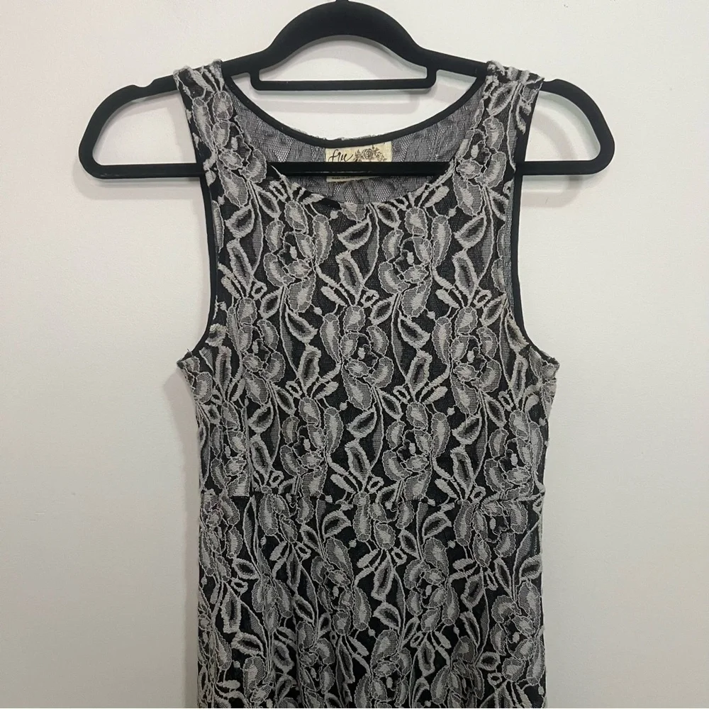 Free People Forever and Ever Lace Slip Dress Black and Gray Mini Dress Boho